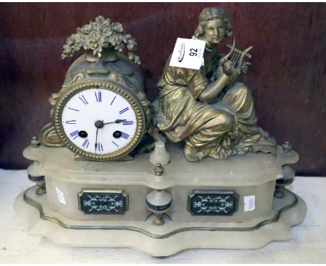 French gilded and alabaster figural two-train mantel clock.(B.P. 21% + VAT) 
