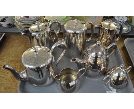 Tray of stainless steel tea and coffee pots with milk jug and lidded sucrier. (7)(B.P. 21% + VAT) 