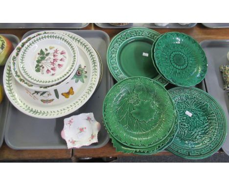 Two trays of china to include; Portmeirion pottery 'Botanic Garden' design plates and bowls, Spode 'Tuscana' design serving p