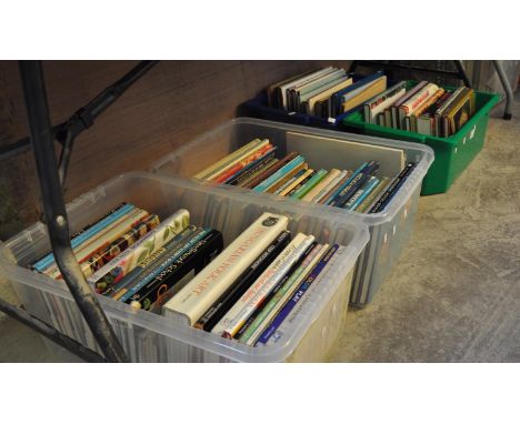 Nine boxes of books relating to textiles to include; 'Hungarian Folk Art', 'A Dictionary of Needlework', 'English Church Need