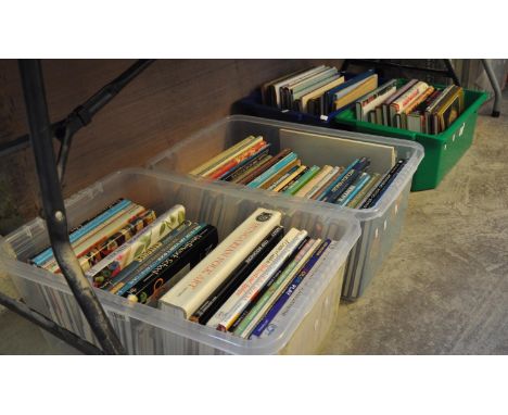 Nine boxes of books relating to textiles to include; 'Hungarian Folk Art', 'A Dictionary of Needlework', 'English Church Need