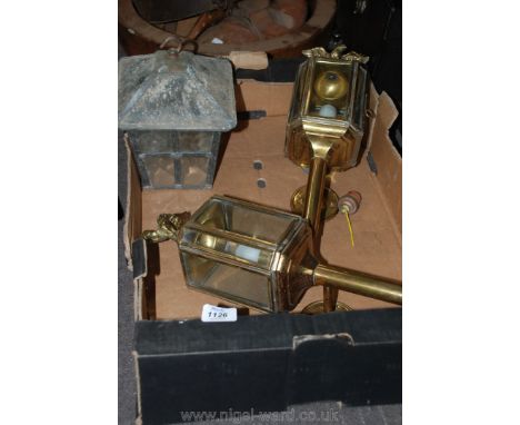 A pair of brass Carriage Lamp Wall Lights with eagle finials and a Porch Lantern