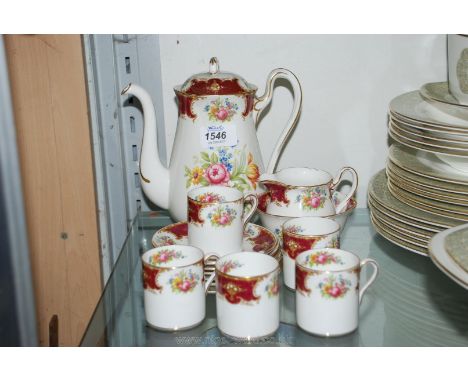 A Shelley Duchess part Coffee set including five cups and six saucers, milk jug and sugar bowl with coffee pot.