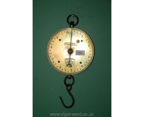 A set of brass Salters Scales, made in England, 10lb by 1/2 oz, nos. 235T