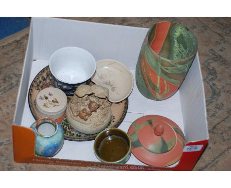 A quantity of Pottery items including plate, vase, trinket pot, powder bowl, etc.