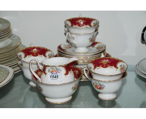 A Shelley Duchess part Teaset including six cups and saucers, tea plates, cake plate, milk jug and sugar bowl.