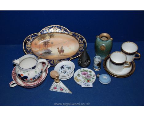 Two Limoges tea Cups and saucers, Noritake dish, Masons dish and jug, etc.