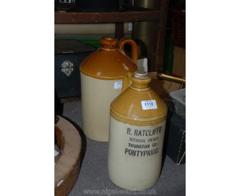 Two Cider Jars, one inscribed 'R. Ratcliffe, Botanical Brewer, Thurston Road, Pontypridd'