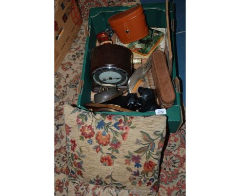 A quantity of miscellanea including a pair of plaster Dogs, Silver Jubilee 1977 bottle of Ale, Enfield mantle clock, cased Ge