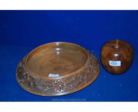 A carved wooden Bowl and tea Caddy in shape of apple