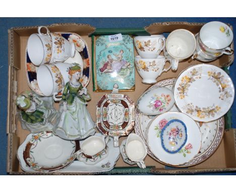 A quantity of china including figurines, part Teasets, Limoges trinket box, etc.