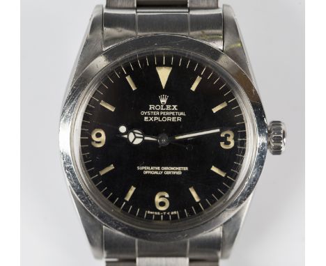 A Rolex Oyster Explorer stainless steel cased gentleman's bracelet wristwatch, Ref. 1016, circa 1967, the signed jewelled 157