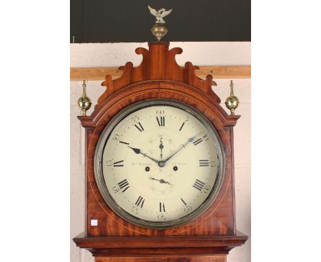 An early 19th century Scottish mahogany longcase clock with eight day movement striking on a bell, the 14-inch circular paint