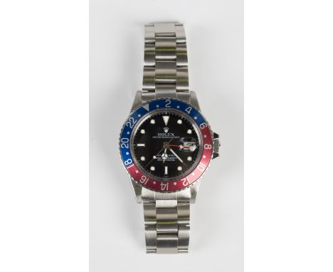 A Rolex Oyster Perpetual GMT-Master stainless steel cased gentleman's bracelet wristwatch, Ref. No. 16750, circa 1984, the si