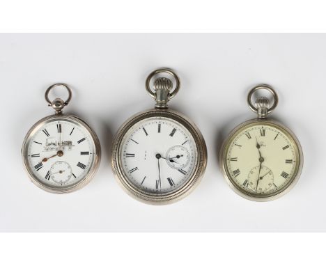 A group of three railway interest gentlemen's pocket watches, comprising an Omega base metal cased keyless wind open-faced po