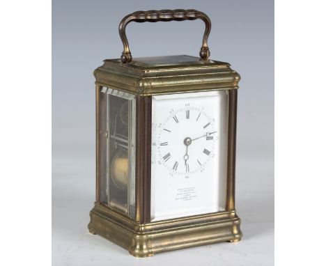 A late 19th century French brass gorge cased carriage clock by Leroy &amp; Fils, with eight day movement striking on a bell, 