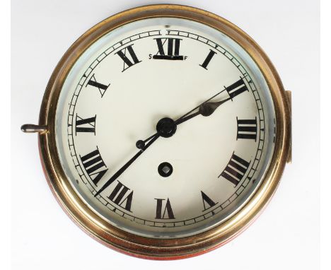 A 20th century brass circular cased ship's timepiece, the brass movement with platform escapement and detailed 'Coventry Astr