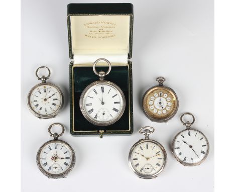 A Victorian silver cased keywind open-faced lady's fob watch, the enamel dial with black Roman numerals and subsidiary second