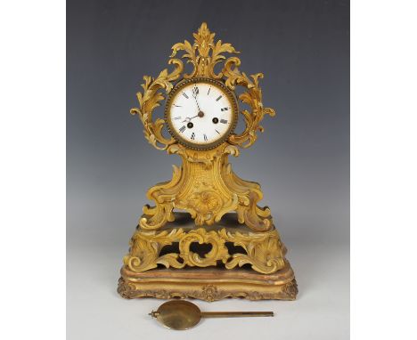 A mid-19th century French ormolu cased mantel clock with eight day movement striking on a bell, the backplate stamped 'A. Bro