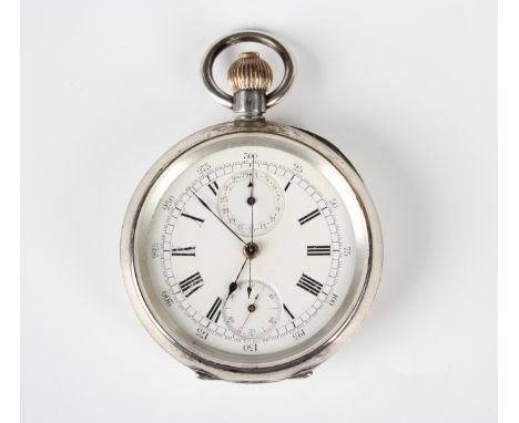 An Omega silver cased keyless wind centre stop seconds thirty minute recording open-faced pocket watch with signed movement, 