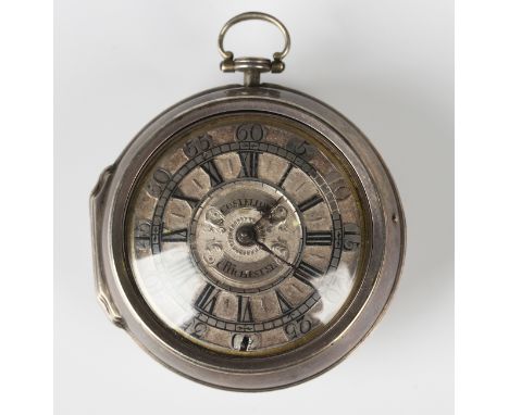 A mid-18th century silver pair cased keywind open-faced gentleman's pocket watch, the gilt fusee movement with verge escapeme