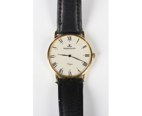 A Jaeger-LeCoultre Vogue 18ct gold circular cased gentleman's wristwatch, the signed dial with black Roman numerals, detailed
