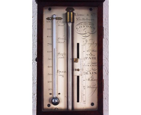 A George III mahogany stick barometer, the silvered brass dial with vernier and mercury thermometer and signed 'Lione &amp; C