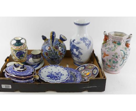 A box of miscellaneous items to include a Royal Worcester tureen &amp; cover, modern Japanese style vase, blue &amp; white pl