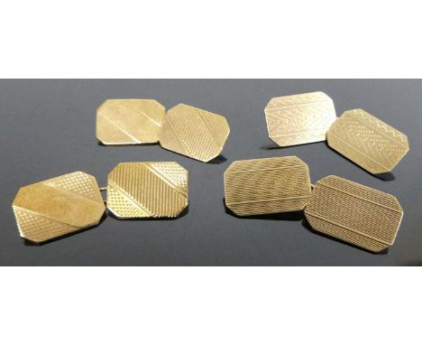 Two pairs of gent's 9ct gold and engine turned cufflinks, 7.8g