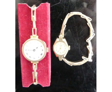 A JW Benson of London lady's vintage 9ct gold cased manual wind wristwatch, on 9ct gold expanding link bracelet, 13.1g; toget