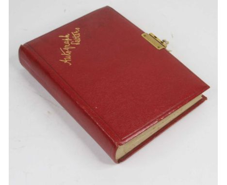 A vintage autograph letters album, mainly late 19th century, bound in red leather with lockLetters are originals.38 letters i
