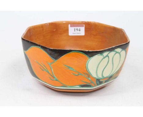 A Clarice Cliff water-lilies pattern octagonal bowl, dia.18cm Restored. 