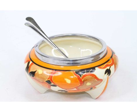 A Clarice Cliff Sliced Oranges pattern salad bowl and servers, dia.21cm