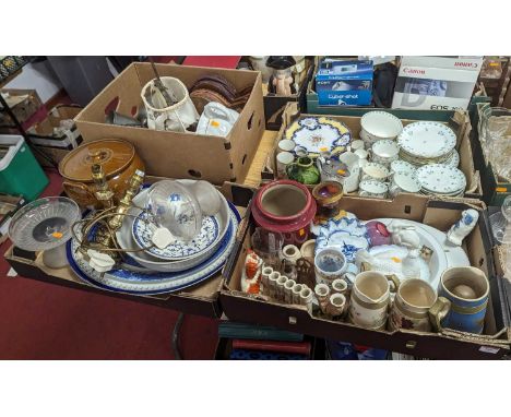 Four boxes of mixed glassware and ceramics, to include a Jackson &amp; Gosling floral part tea service