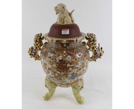 A Japanese satsuma koro, enamel decorated with figures, h.50cm (a/f)