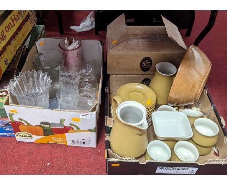 Mixed glassware and ceramics, to include a Denby mustard glazed part tea service 