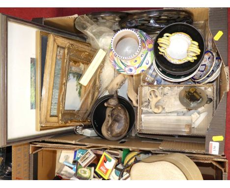 Three boxes of miscellaneous items, to include matchboxes, Poole Pottery and Sambuco majolica 