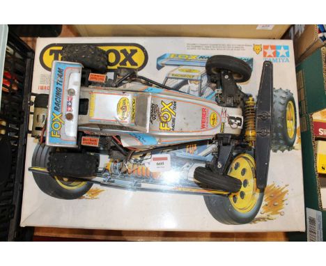 Tamiya 'The Fox' 1/10 radio controlled off road high performance racer (untested) (worn) (could benefit from cleaning) with a