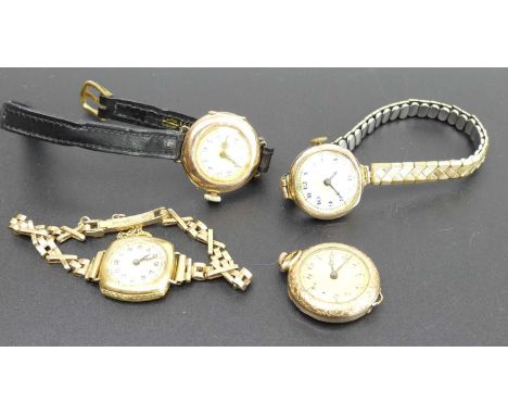 A lady's vintage 18ct gold cased manual wind wristwatch, on 9ct gold bracelet, with safety chain, 17.9g; together with a lady