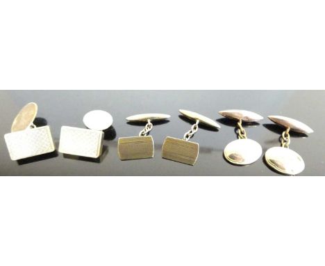 A pair of gent's 9ct gold engine turned cufflinks; together with another pair, gross weight 13.7g; and a further pair with 9c