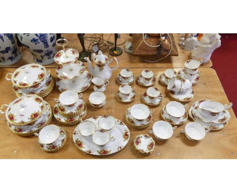 An extensive Royal Albert dinner and tea service in the Old Country Roses pattern