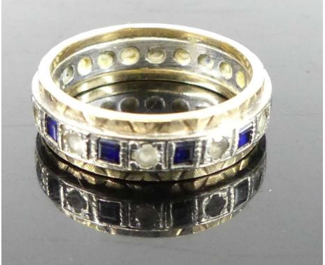 A 9ct gold, sapphire and cz set eternity ring, 3.8g, size K/L
