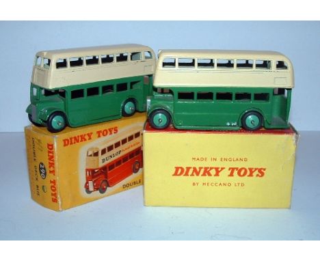 DINKY Toys 2 x 290 Double Deck Buses - Cream and Green 'Dunlop'  with light Green Hubs (Excellent in an Excellent correctly c