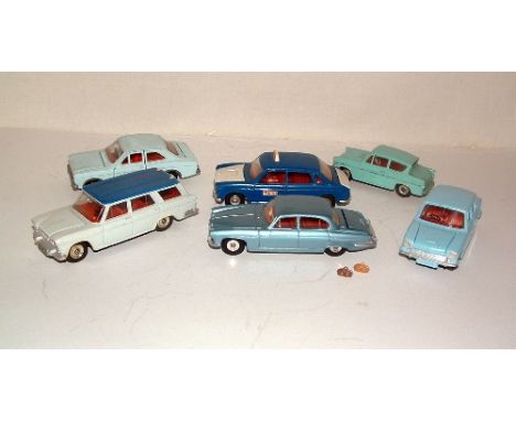 DINKY Toys 6 x Cars -  142 Light Blue Jaguar Mk X with Luggage, 162 Blue Triumph 1300 and 173 Blue Fiat 2300 Station Wagon (a