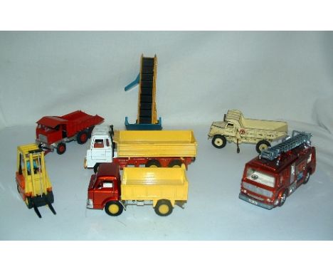 DINKY Toy Commercials and a Fire Engine - 7 x Models - 438 Ford D800 Red/Yellow Tipper Truck (Near Mint), 285 Marquis Fire Te