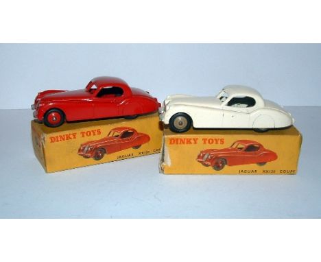 DINKY Toy 157 Jaguar XK120 x 2 - Red Body with Red ridged Hubs (Near Mint in a Good correctly coded Box which could be improv