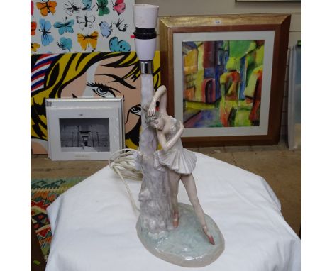 A Lladro ballet dancer table lamp, 41cm overall 