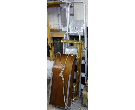 2 step ladders, a brass fender, pictures etc 