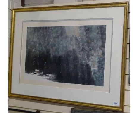 An Oriental lithograph, landscape study, gilt-framed, W92cm 