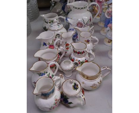 2 Portmeirion jugs, tallest 13.5cm, small Royal Worcester jugs etc 